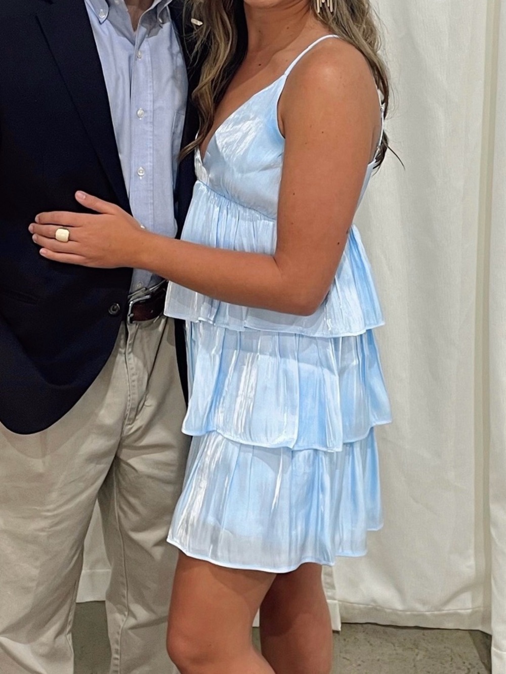 Light Blue Metallic Ruffled Mini Dress
